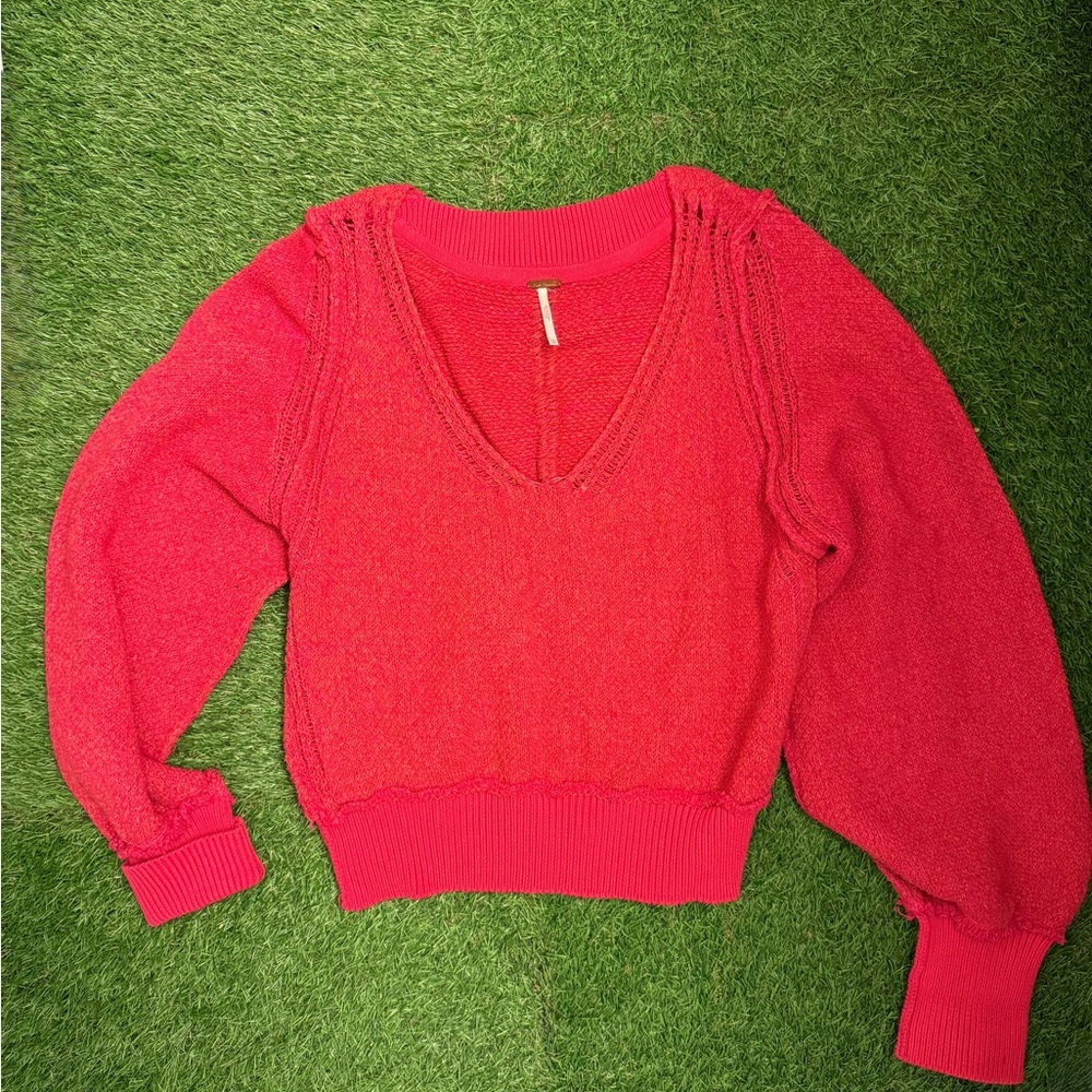 Free people Riptide V Neck Pullover Sweater - Hot Pink - Picture 3 of 4